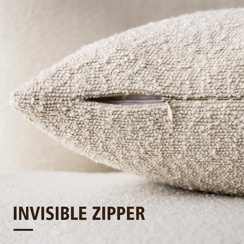 Pack of 2 Textured Boucle Throw Pillow Covers Accent Solid Pillow Cases Cozy Soft Decorative Couch Cushion Case for Chair Sofa Bedroom Living Room Home Decor, 18 x 18 Inch,Neutral Ivory